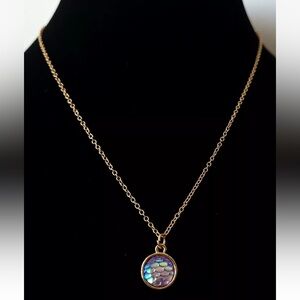 BFF Iridescent Mermaid Scale Pendent Gold Tone Chain